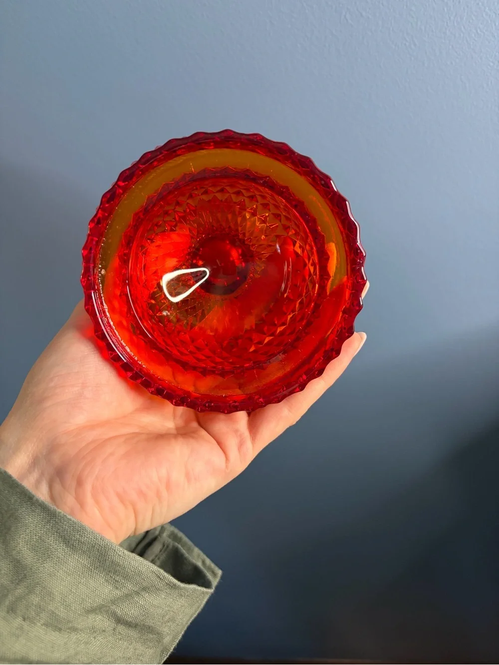 Vintage Viking Glass Ruby Red Diamond Point Glimmer Fairy Lamp MCM Cadmium Glow